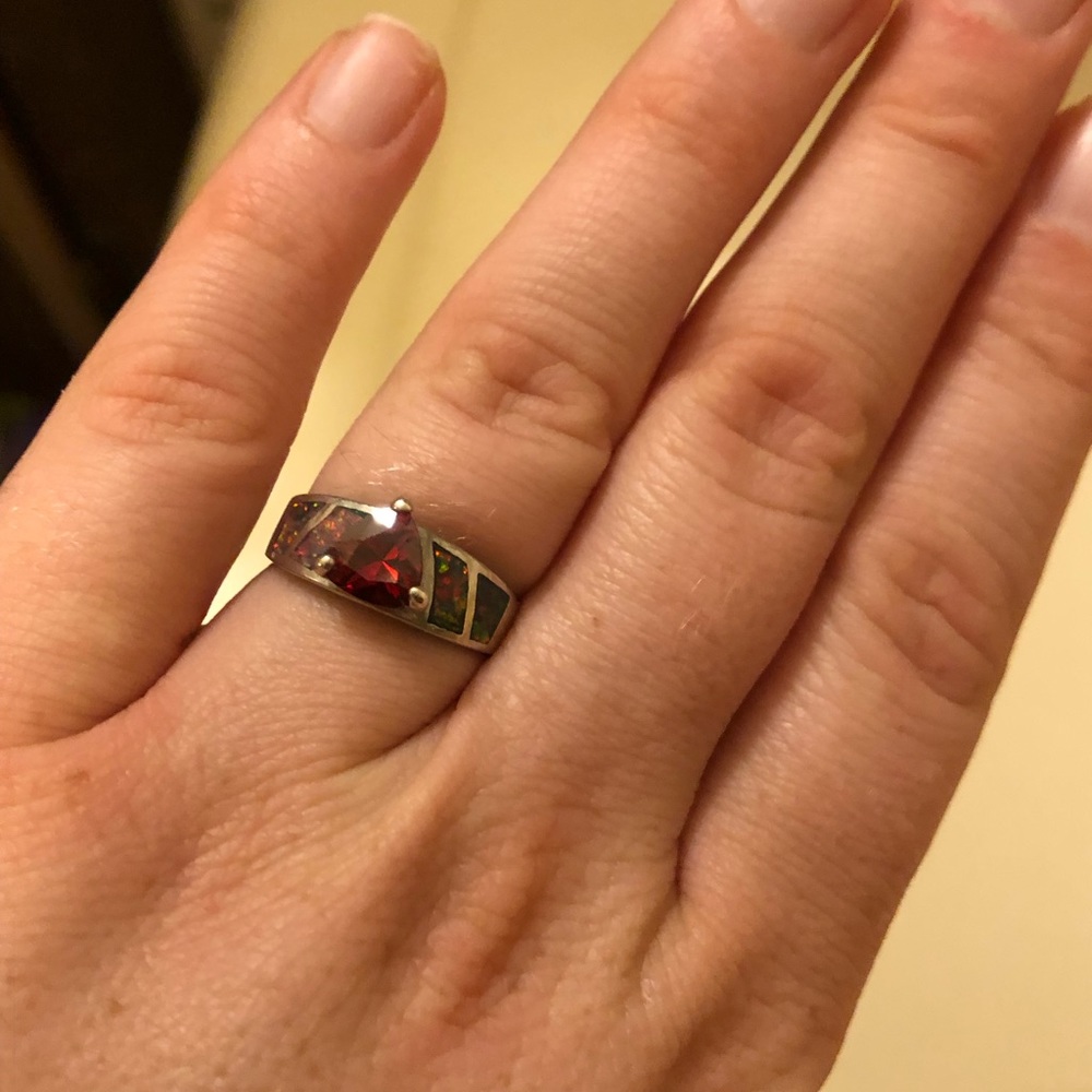Red stone with opal ring